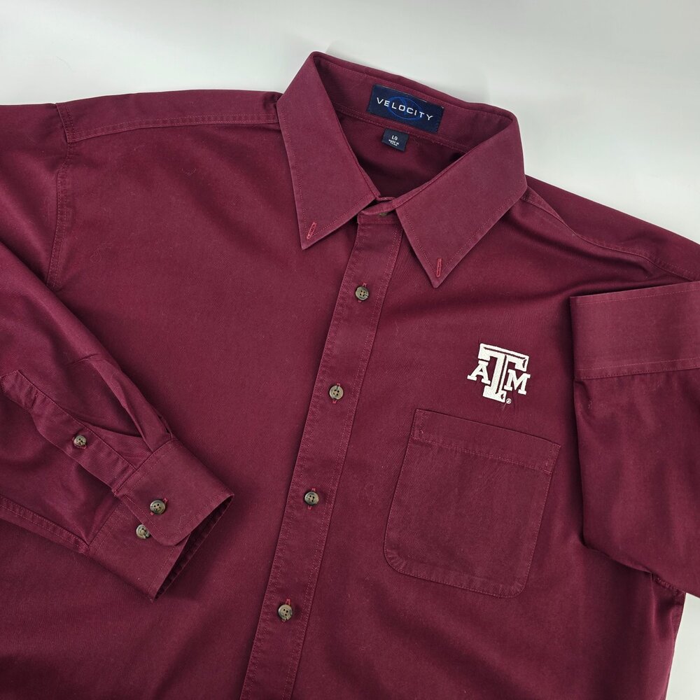Velocity Texas A&M Aggies Mens Maroon Long Sleeve Button Down Dress Shirt Size L